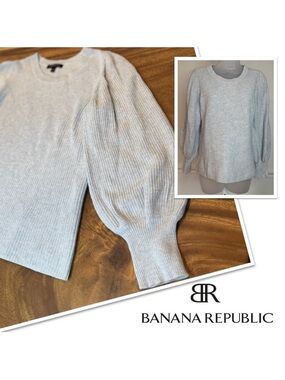 BANANA REPUBLIC Gray Knit Balloon Sleeve Sweater, Size Small